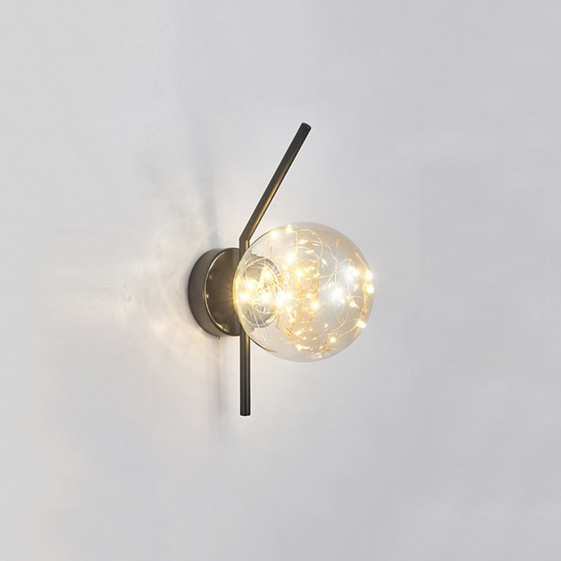 Glass Globe LED Wall Light in Modern Luxury Style Wrought Iron Wall Lamp for Interior Spaces