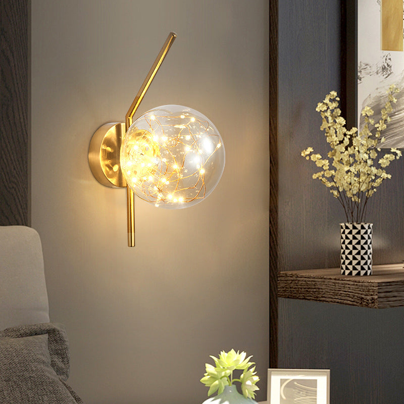 Glass Globe LED Wall Light in Modern Luxury Style Wrought Iron Wall Lamp for Interior Spaces