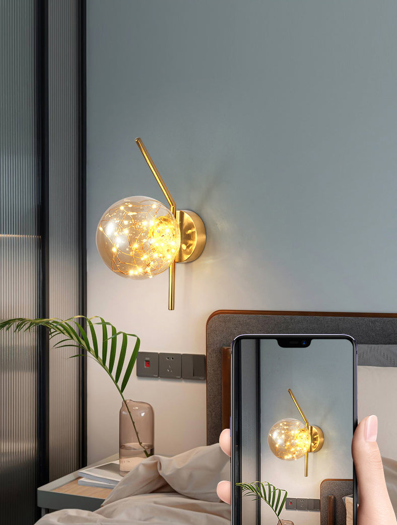 Glass Globe LED Wall Light in Modern Luxury Style Wrought Iron Wall Lamp for Interior Spaces