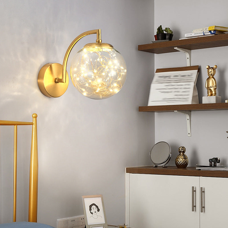 Modern Luxury LED Wall Sconce Wrought Iron Globe Wall Lamp with Glass Shade