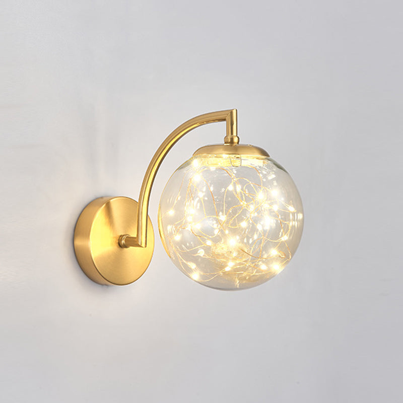 Modern Luxury LED Wall Sconce Wrought Iron Globe Wall Lamp with Glass Shade