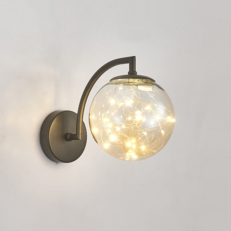 Modern Luxury LED Wall Sconce Wrought Iron Globe Wall Lamp with Glass Shade