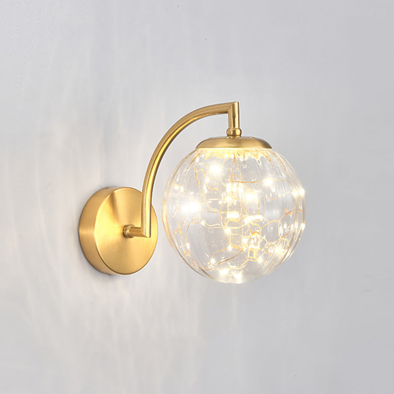 Modern Luxury LED Wall Sconce Wrought Iron Globe Wall Lamp with Glass Shade