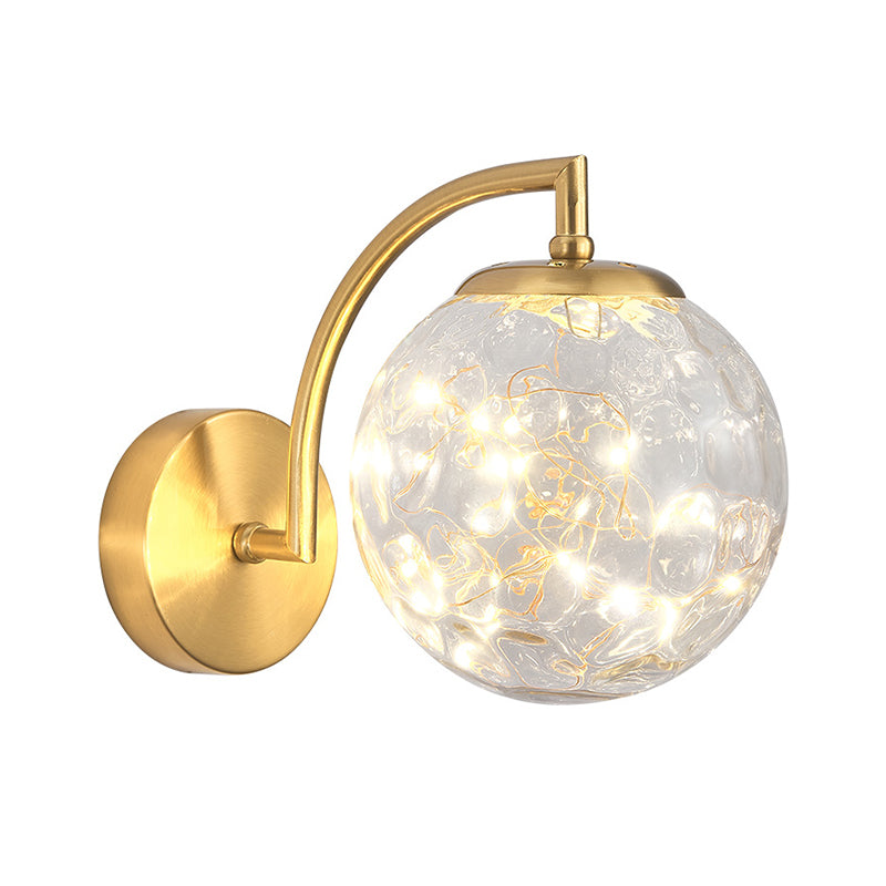 Modern Luxury LED Wall Sconce Wrought Iron Globe Wall Lamp with Glass Shade