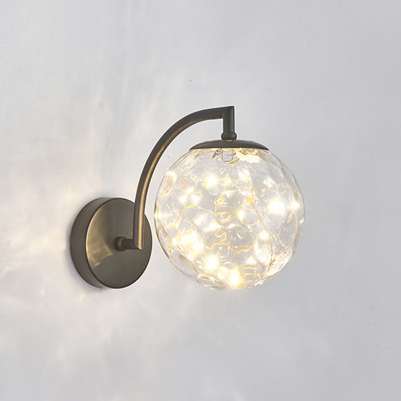 Modern Luxury LED Wall Sconce Wrought Iron Globe Wall Lamp with Glass Shade