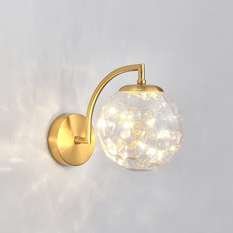 Modern Luxury LED Wall Sconce Wrought Iron Globe Wall Lamp with Glass Shade
