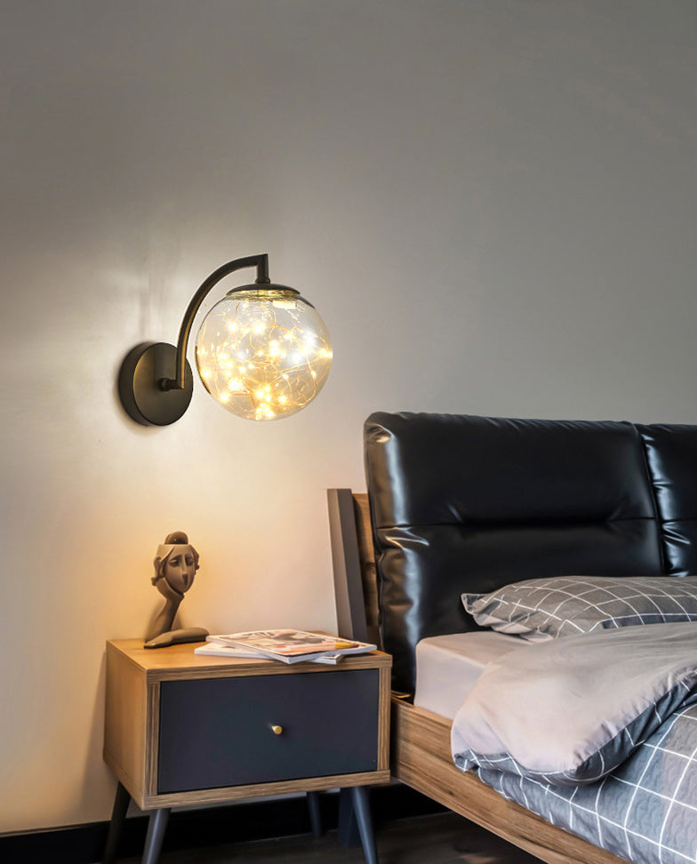 Modern Luxury LED Wall Sconce Wrought Iron Globe Wall Lamp with Glass Shade