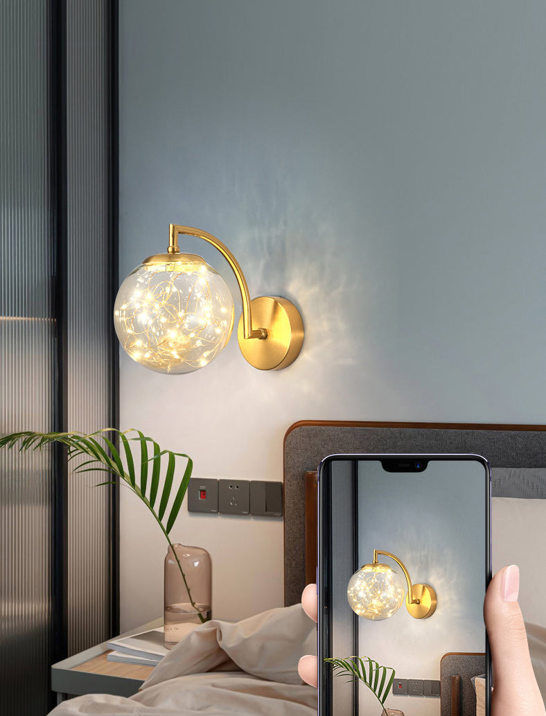 Modern Luxury LED Wall Sconce Wrought Iron Globe Wall Lamp with Glass Shade