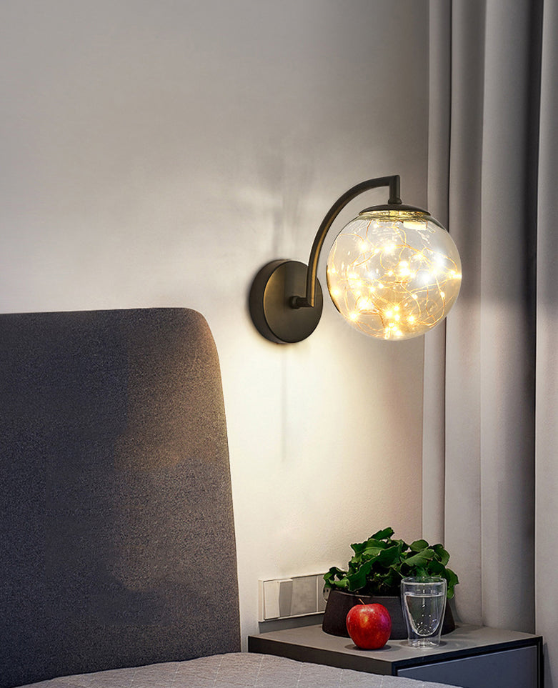 Modern Luxury LED Wall Sconce Wrought Iron Globe Wall Lamp with Glass Shade