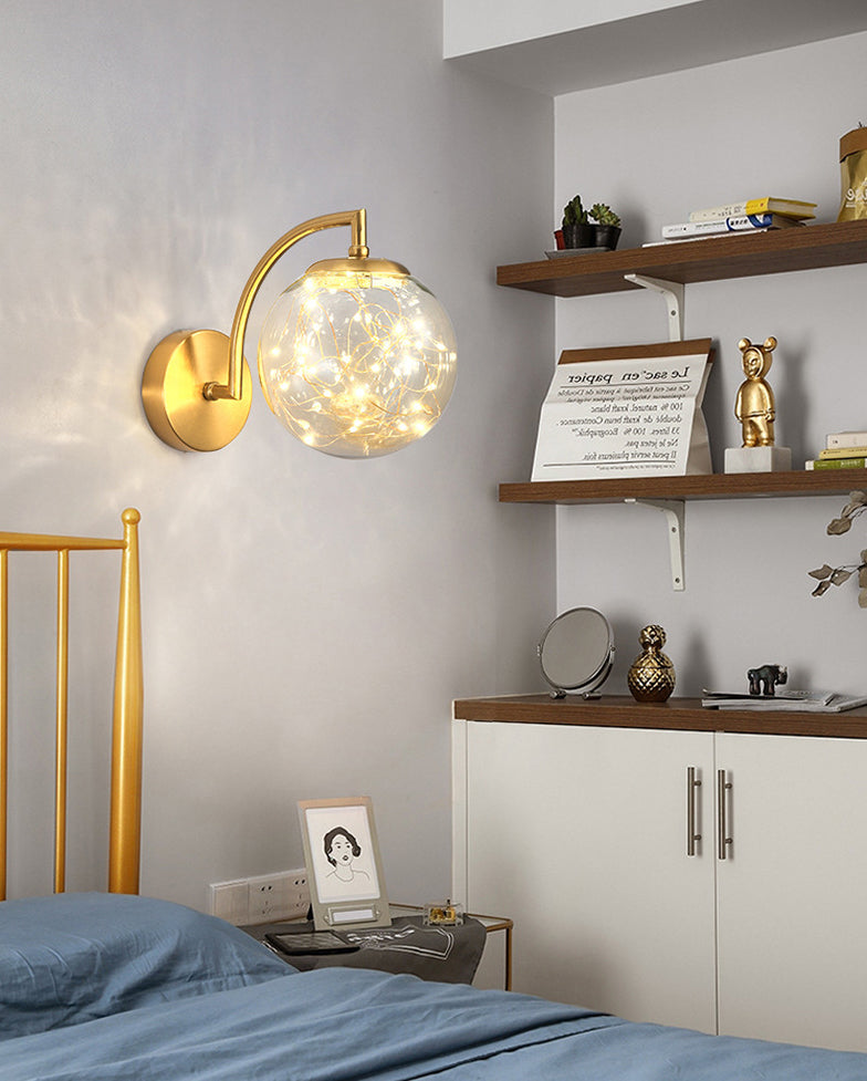 Modern Luxury LED Wall Sconce Wrought Iron Globe Wall Lamp with Glass Shade