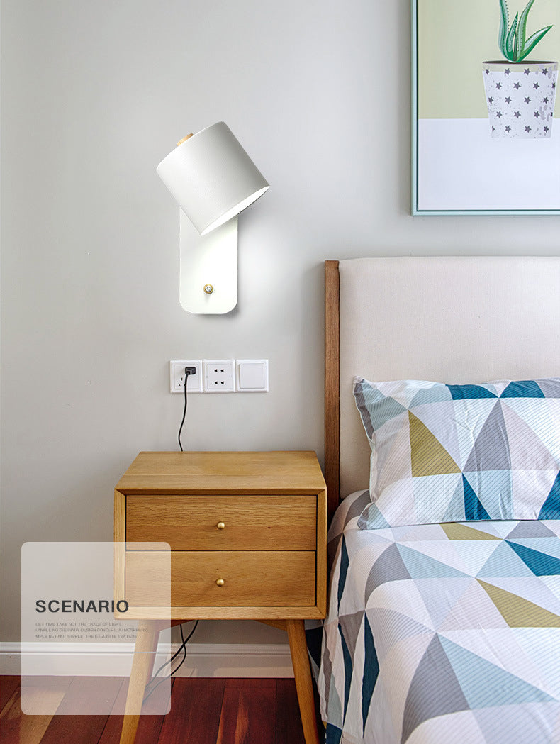 Bedroom Wall Mounted Light Fixture Nordic Style Wall Sconce Lighting with Cylinder Metal Shade