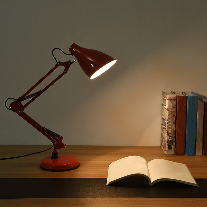 Nordic 1-Light Swing Arm Task Lamp Conical Desk Light with Metal Shade for Study Room