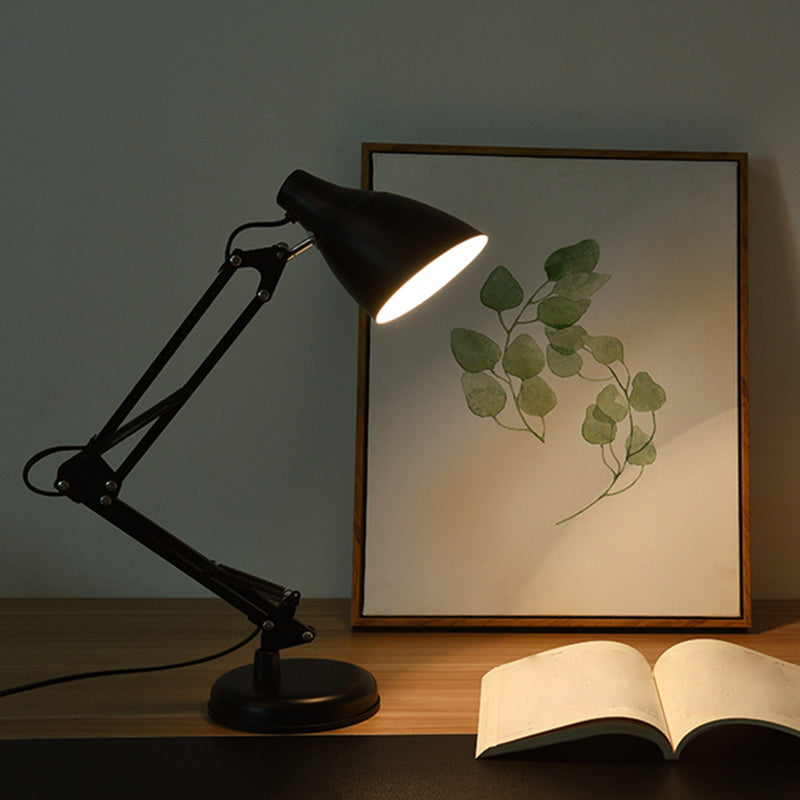 Nordic 1-Light Swing Arm Task Lamp Conical Desk Light with Metal Shade for Study Room