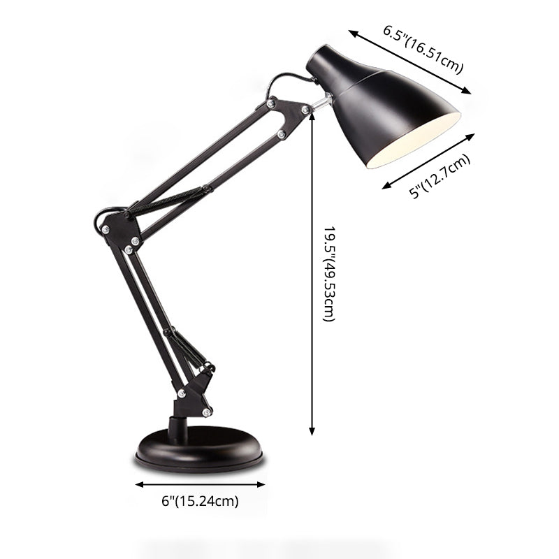 Nordic 1-Light Swing Arm Task Lamp Conical Desk Light with Metal Shade for Study Room