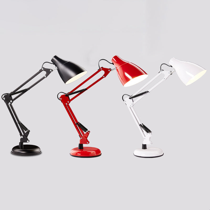 Nordic 1-Light Swing Arm Task Lamp Conical Desk Light with Metal Shade for Study Room