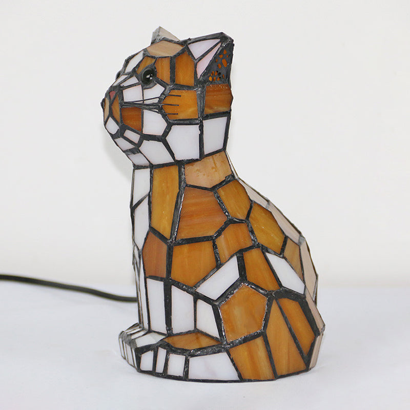 Orange Cat Shaped Table Lamp Creative Tiffany Style 1-Light Handcrafted Glass Night Light