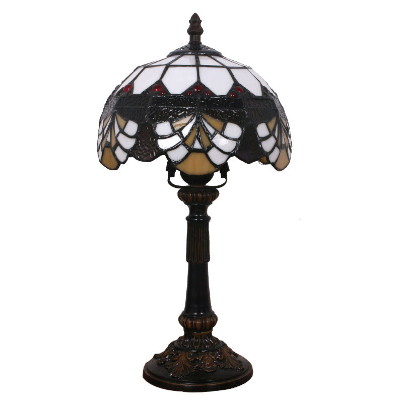 Table Dome Light 1-Bulb Verre en vitrail Tiffany Tix Tablette de chevet avec motif de coquille en marron