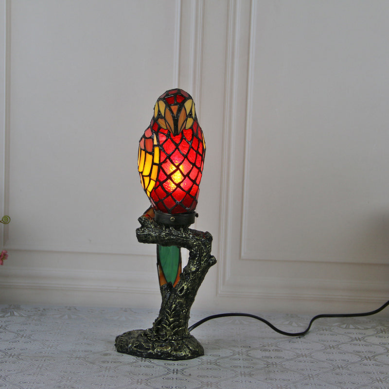 Tiffany Parrot Table Lamp 1 Bulb Handcrafted Stained Glass Night Stand Light for Bedroom