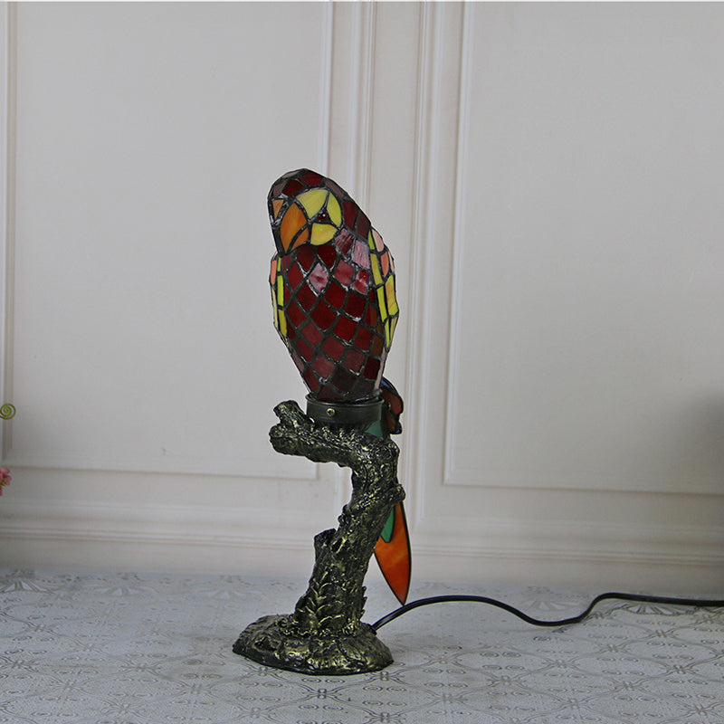Tiffany Parrot Table Lamp 1 Bulb Handcrafted Stained Glass Night Stand Light for Bedroom