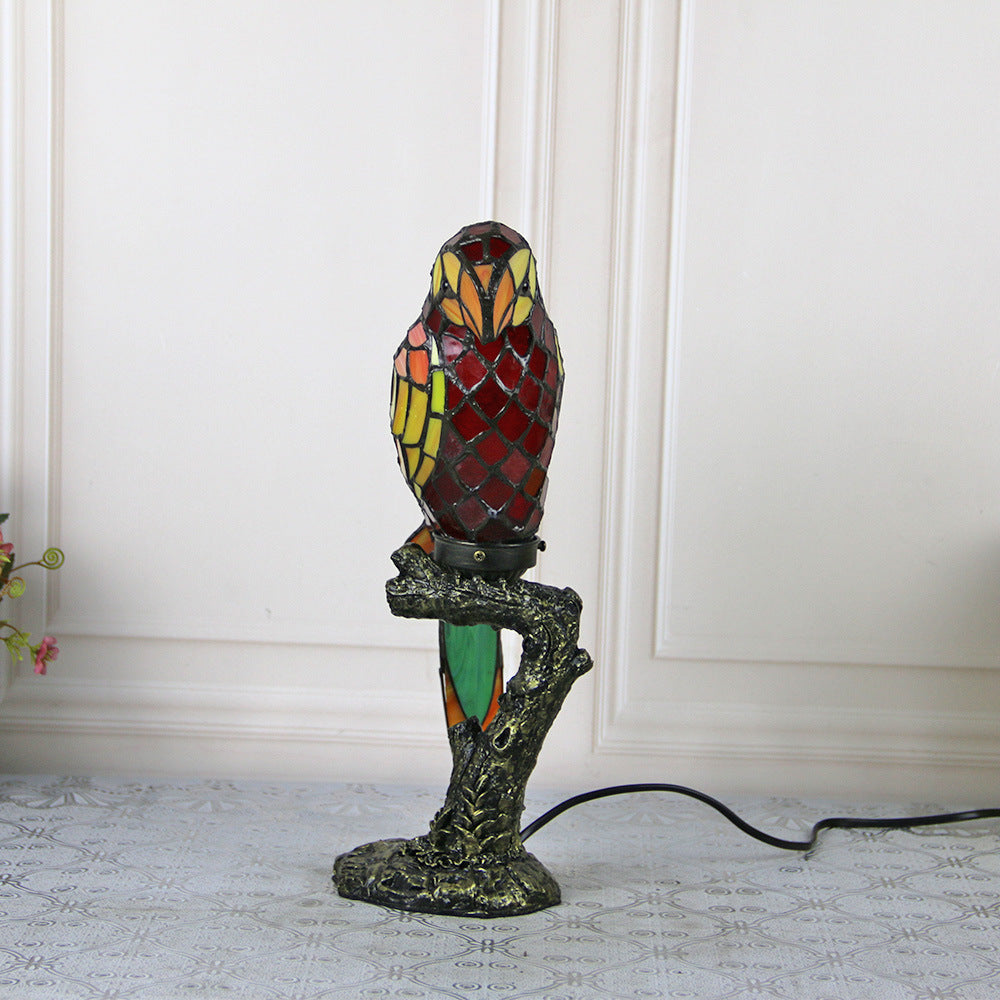 Tiffany Parrot Table Lamp 1 Bulb Handcrafted Stained Glass Night Stand Light for Bedroom