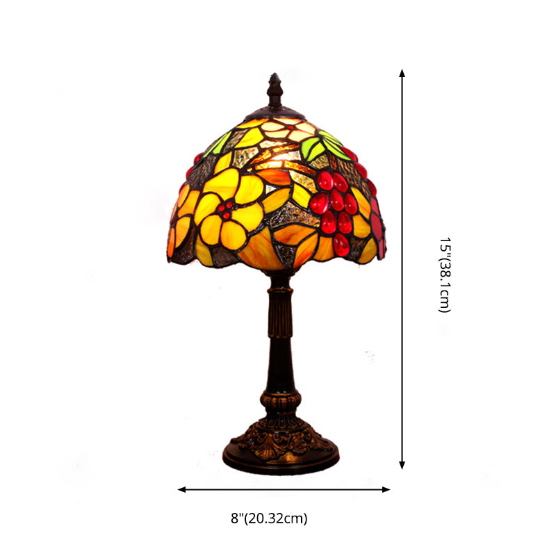 Stained Glass Red Table Light Flower and Grapes Pattern 1 Head Tiffany Night Stand Lamp