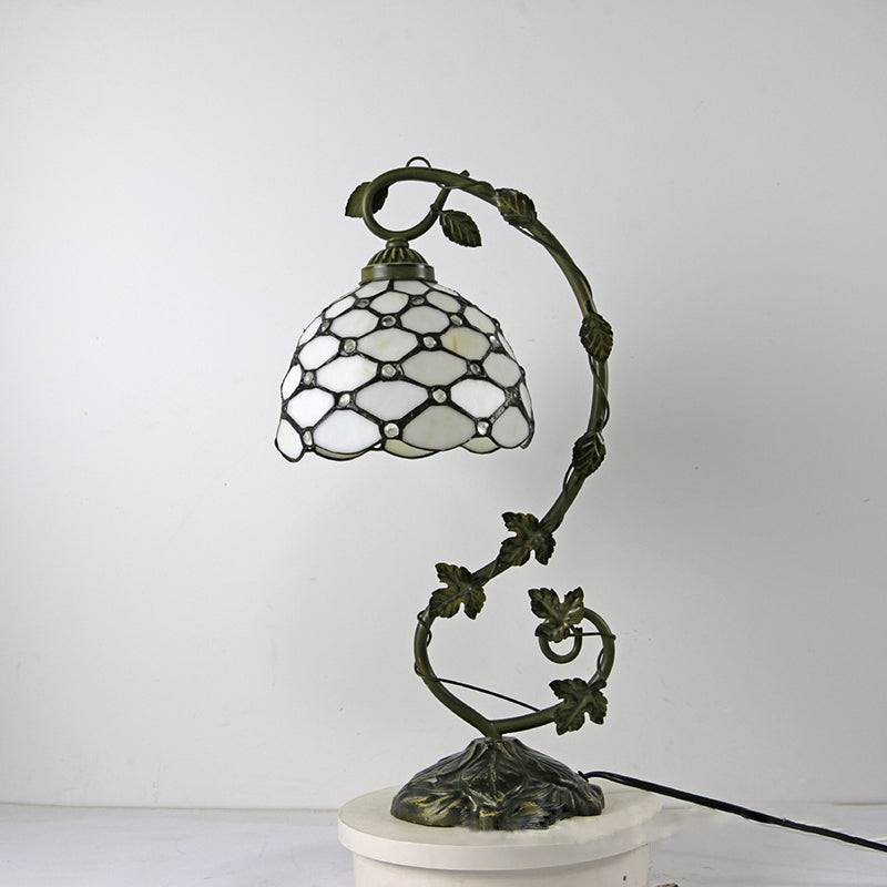Lampe de table à col de cygne en bronze patiné, vitrail traditionnel, 1 ampoule, veilleuse de chambre à coucher