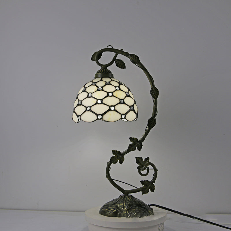 Lampe de table à col de cygne en bronze patiné, vitrail traditionnel, 1 ampoule, veilleuse de chambre à coucher
