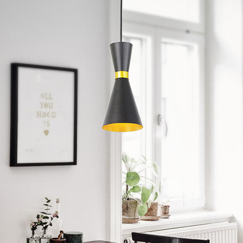 Contemporary Tapered Pendant Lighting Metal 1 Bulb Ceiling Suspension Lamp in Black/White