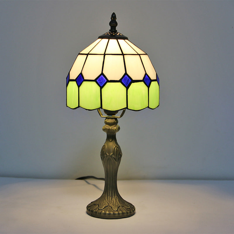 Lampe de table de chevet en vitrail en forme de parapluie, lampe de table vintage à 1 ampoule pour le salon