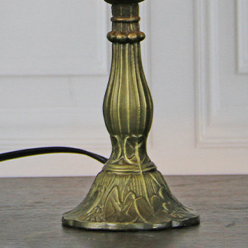 1-Bulb Bell Shaped Table Light Tiffany Weathered Bronze Stained Glass Nightstand Lamp