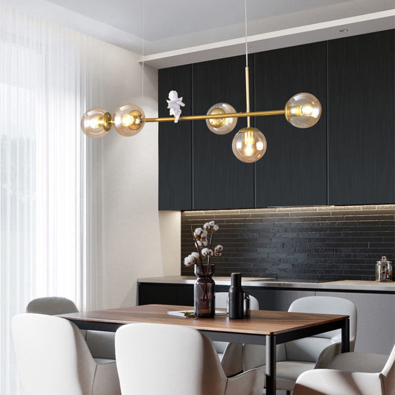 Ball Glass Island Lighting Fixture Nordic Style Island Chandelier Light with Angel Decor