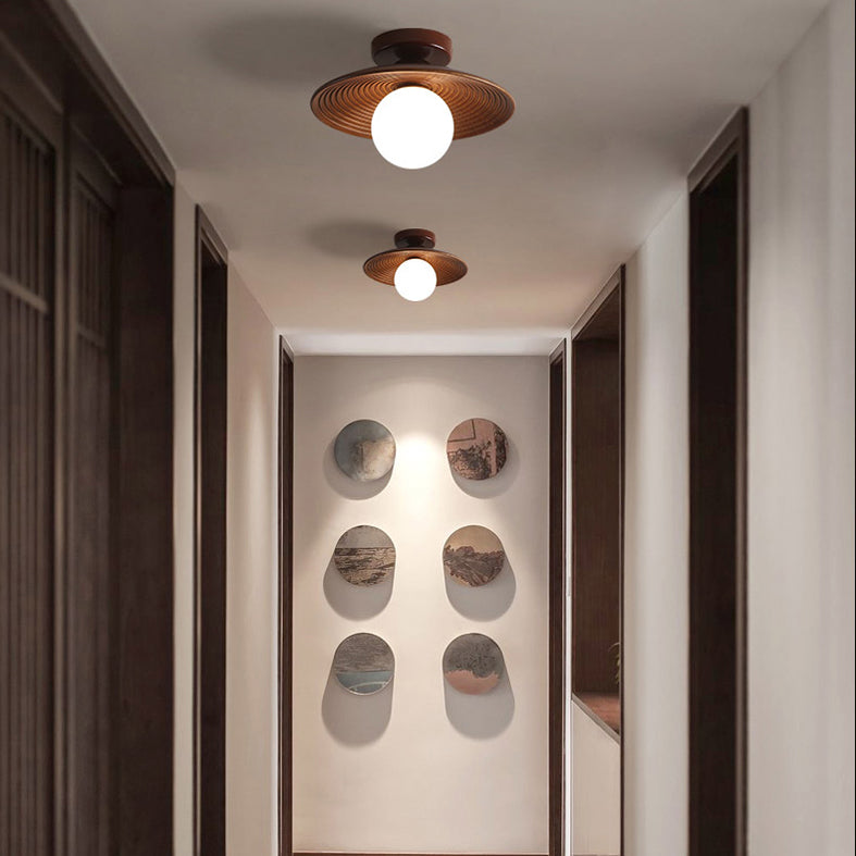 Plafonnier semi-encastré pour allée ombragée, éclairage moderne semi-encastré en bois, marron