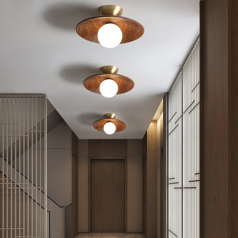 Plafonnier semi-encastré pour allée ombragée, éclairage moderne semi-encastré en bois, marron
