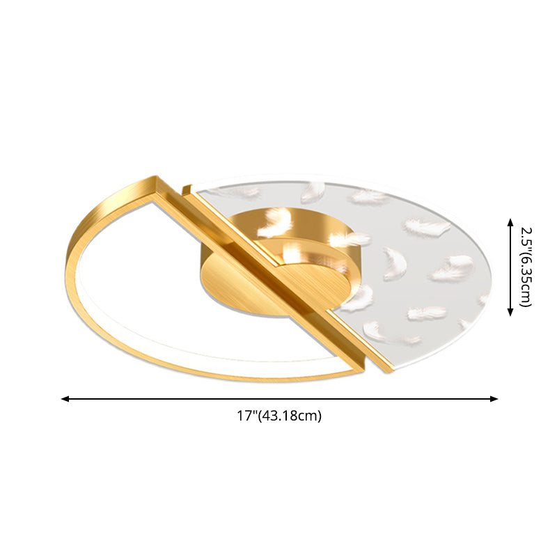 Gold Feather LED Flush Mount in Modern Creative Style Iron Circular Ceiling Light with Acrylic Shade