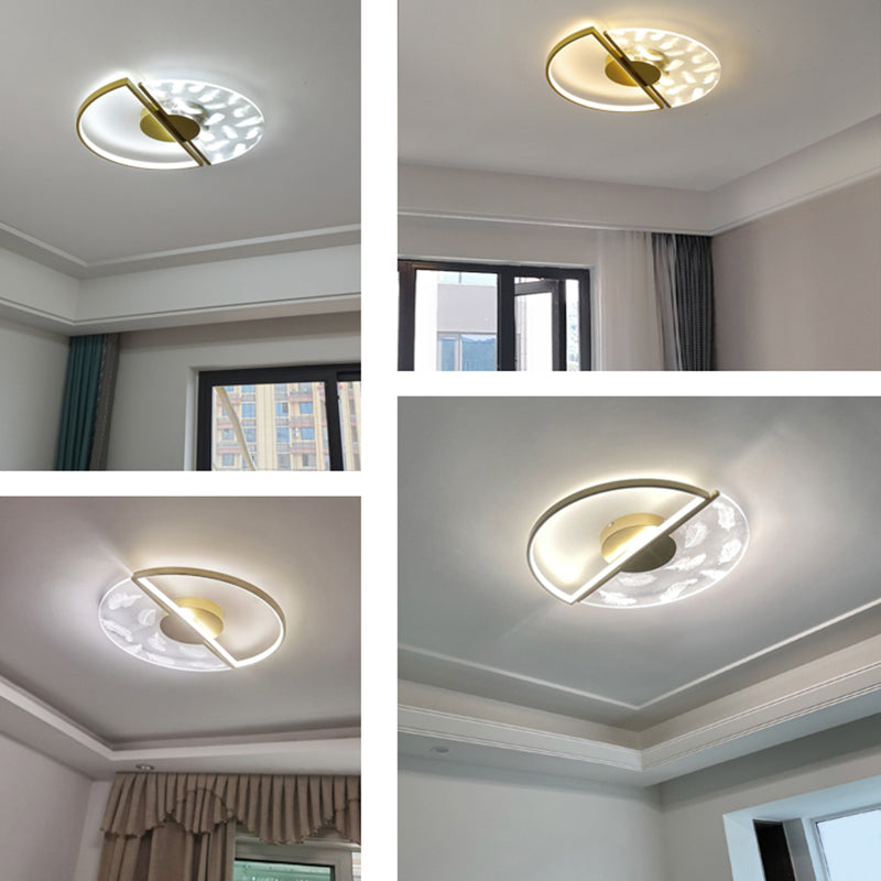 Gold Feather LED Flush Mount in Modern Creative Style Iron Circular Ceiling Light with Acrylic Shade