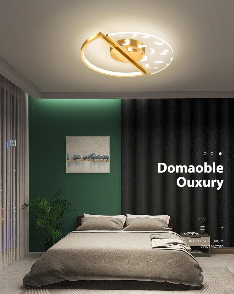 Gold Feather LED Flush Mount in Modern Creative Style Iron Circular Ceiling Light with Acrylic Shade