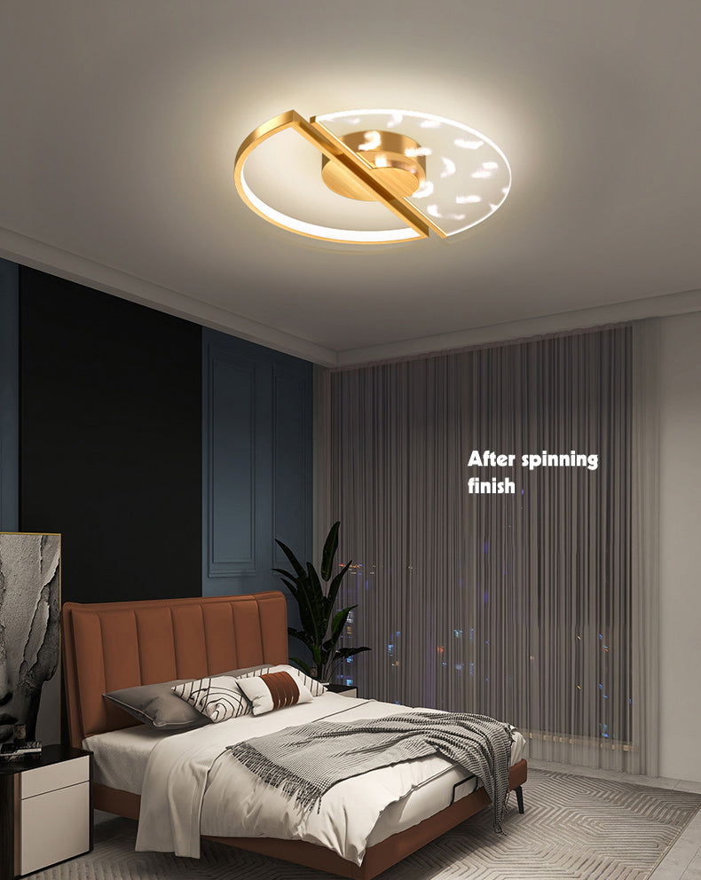 Gold Feather LED Flush Mount in Modern Creative Style Iron Circular Ceiling Light with Acrylic Shade