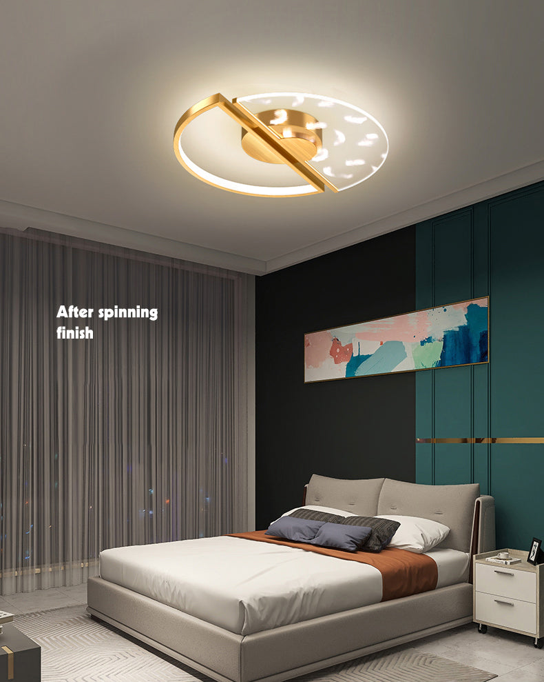 Gold Feather LED Flush Mount in Modern Creative Style Iron Circular Ceiling Light with Acrylic Shade