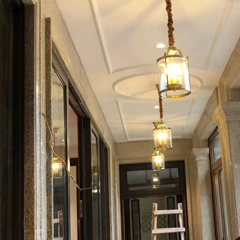 Cylinder Chandelier Light Fixture Traditional Glass Pendant Lighting for Restaurant