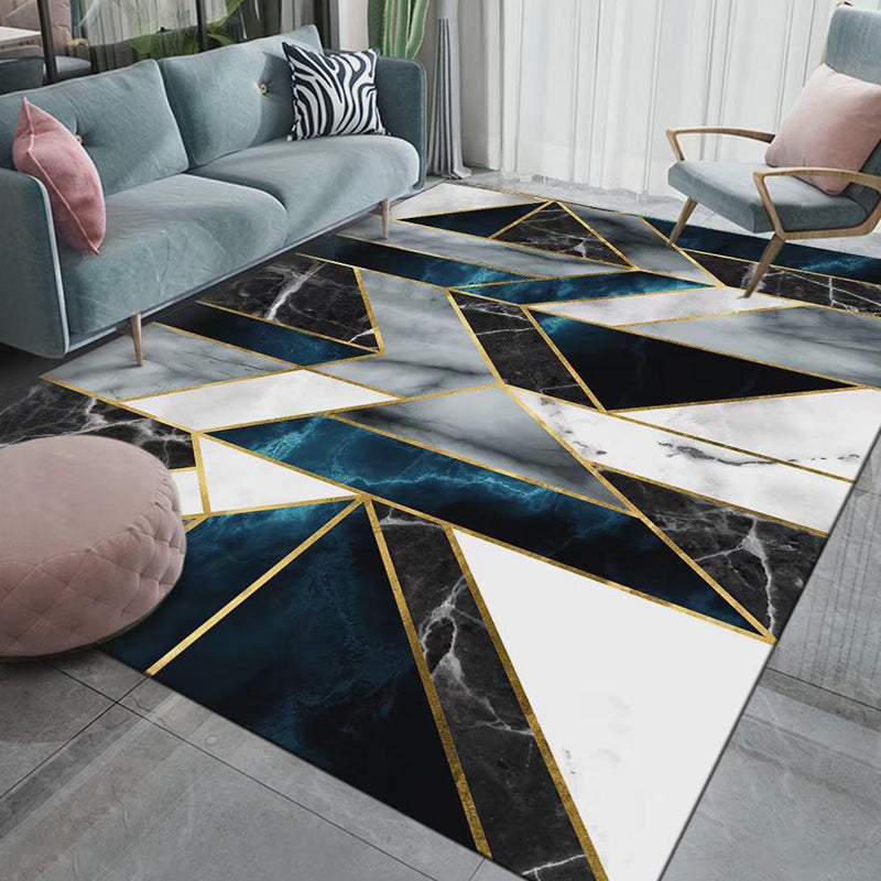 Contemporary Abstract Indoor Rug Trendy Polyester Carpet Non-Slip Backing Rug for Living Room