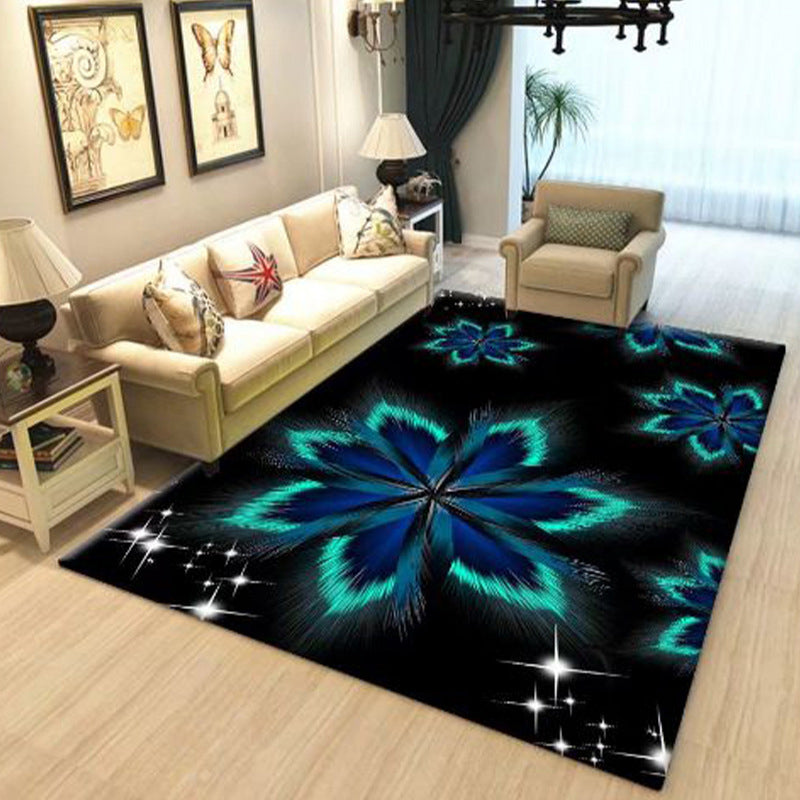 Flower and Feather Pattern Rug Trendy Polyester Carpet Non-Slip Backing Carpet for Home Decor