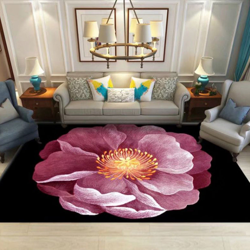 Flower and Feather Pattern Rug Trendy Polyester Carpet Non-Slip Backing Carpet for Home Decor