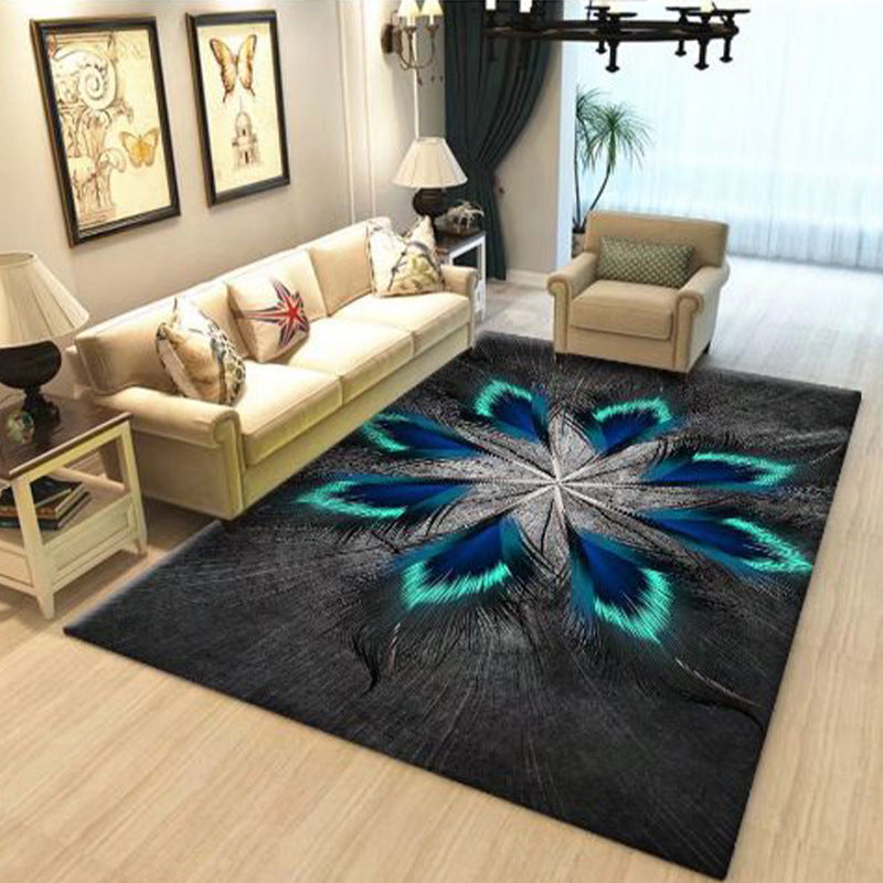 Flower and Feather Pattern Rug Trendy Polyester Carpet Non-Slip Backing Carpet for Home Decor