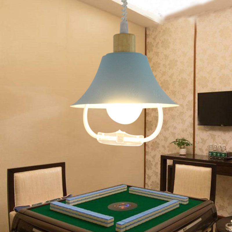 Contemporary Wide Flare Hanging Lighting Metal 1 Head Pendant Light Fixture in Blue/Yellow