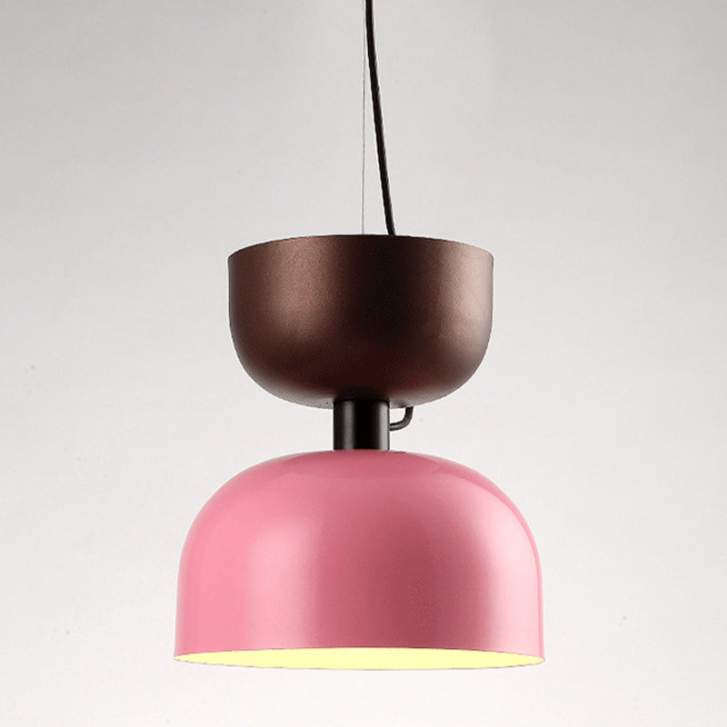 Metal Domed Pendant Light Contemporary 1 Head Suspended Lighting Fixture in Pink/Green