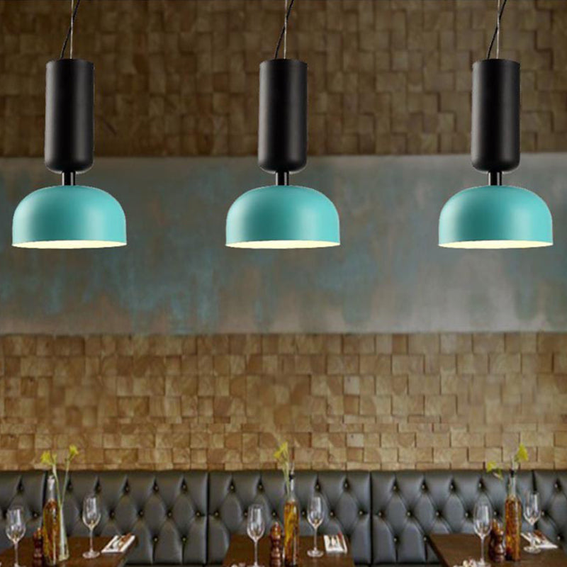 Metal Domed Pendant Light Contemporary 1 Head Suspended Lighting Fixture in Pink/Green