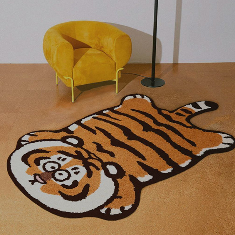 Novelty Bold Tiger Pattern Rug Orange Tone Polyester Carpet Stain Resistant Area Rug for Home Decor