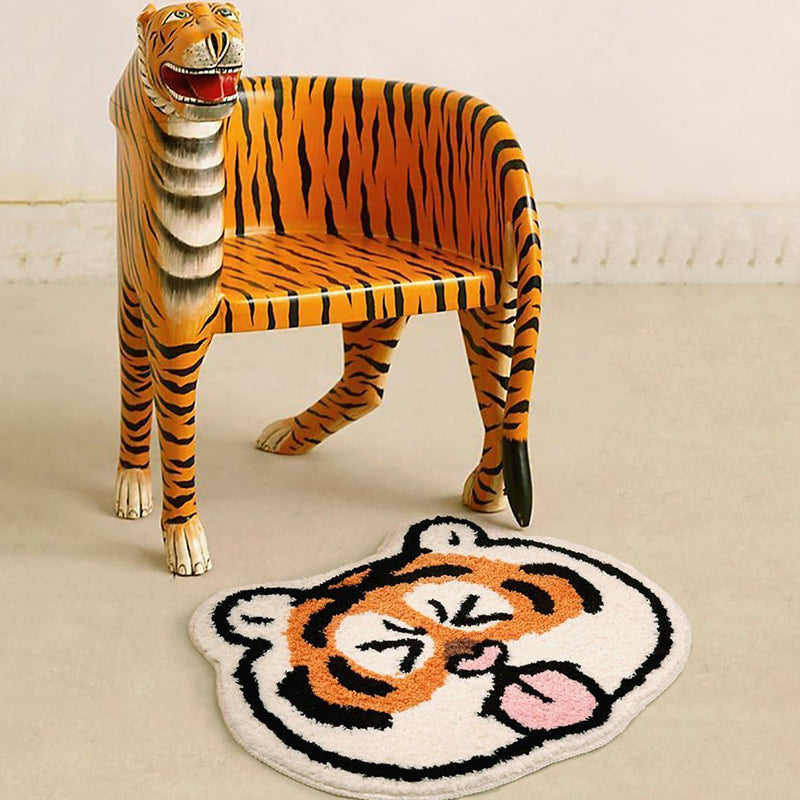 Novelty Bold Tiger Pattern Rug Orange Tone Polyester Carpet Stain Resistant Area Rug for Home Decor