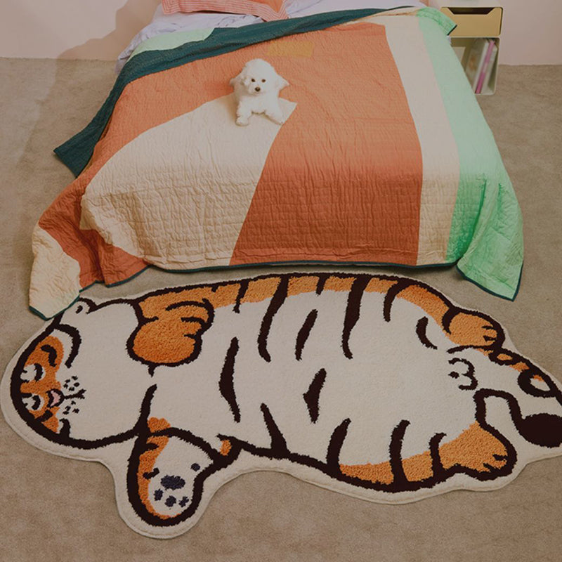 Novelty Bold Tiger Pattern Rug Orange Tone Polyester Carpet Stain Resistant Area Rug for Home Decor
