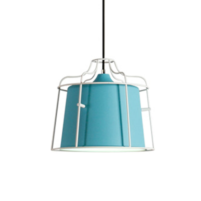 Lámpara de techo de 1 cabeza de macarrón blanco/amarillo/azul lámpara colgante de campana con sombra de metal para comedor